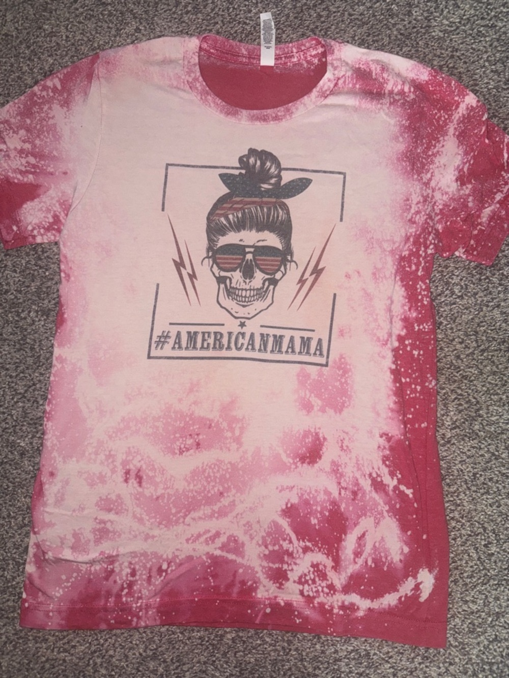 Bella Canvas Pink Bleach Splatter "#AMERICANMAMA" Graphic Tee